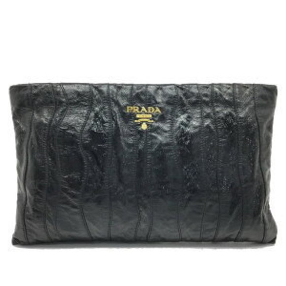 PRADA Patent Clutch Bag Shoulder Bag Pouch Black no - Picture 1 of 7